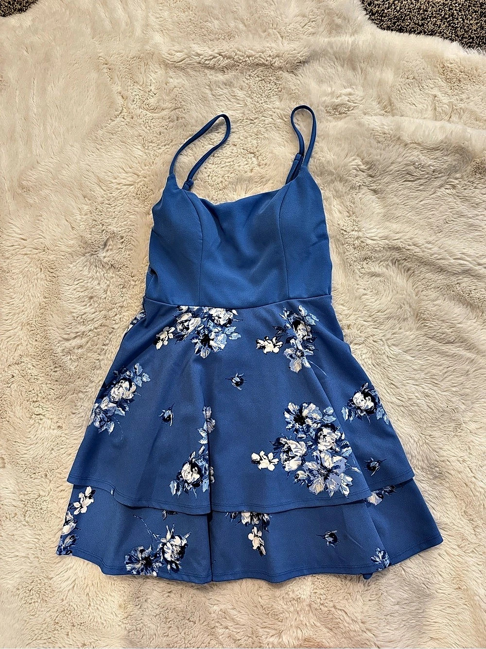 JUN & IVY Floral Mini Dress in Blue Size Large